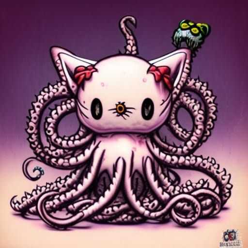 Hello Kitty Cthulhu Fusion in Doré Rutkowski Style