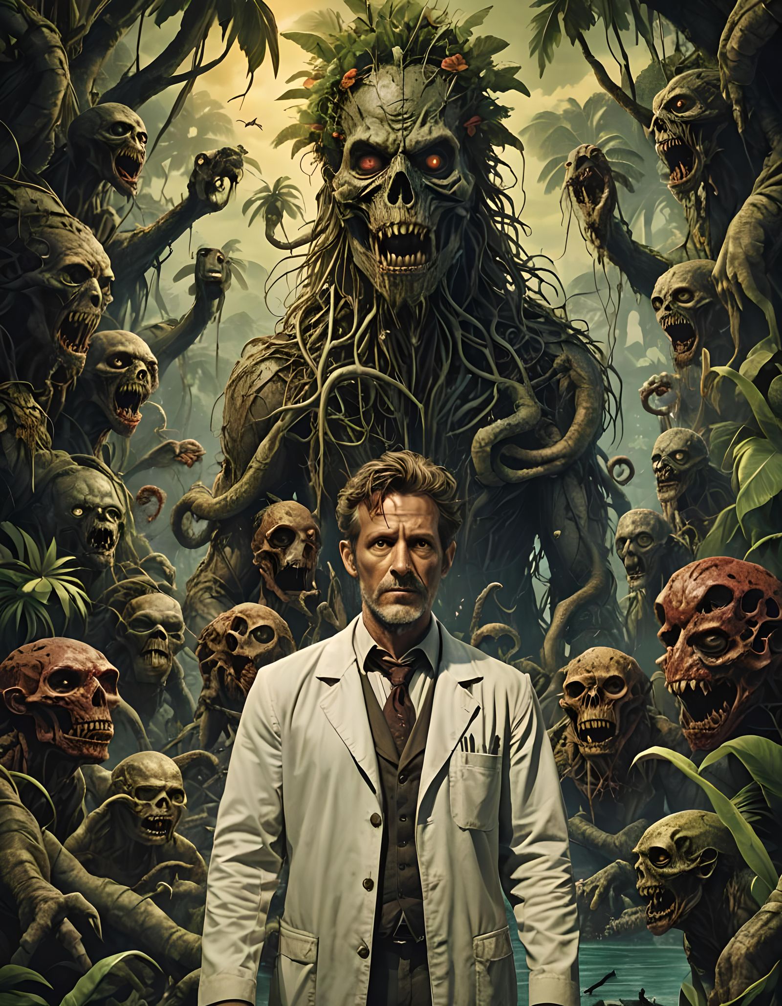 Island of Doctor Moreau in Biopunk Horror Style