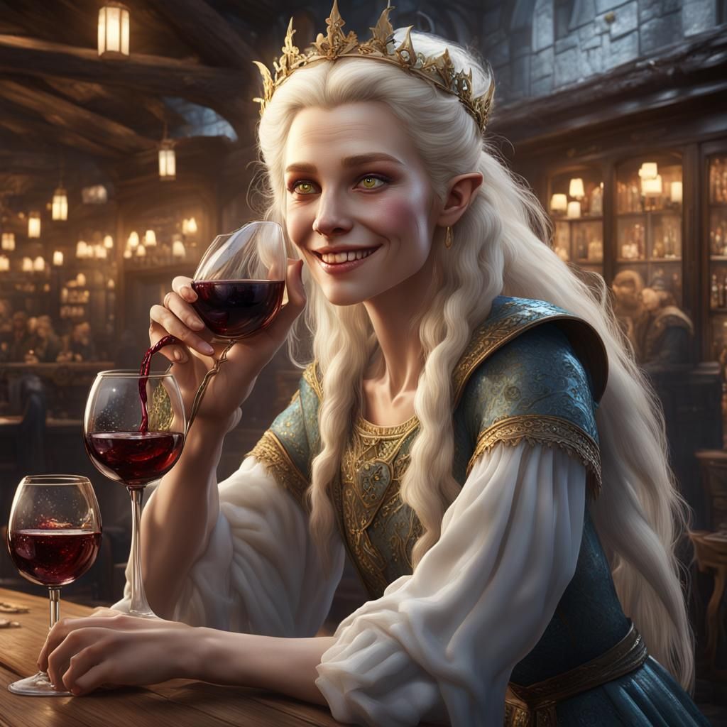 White Witch in Cafe: Detailed Fantasy Art