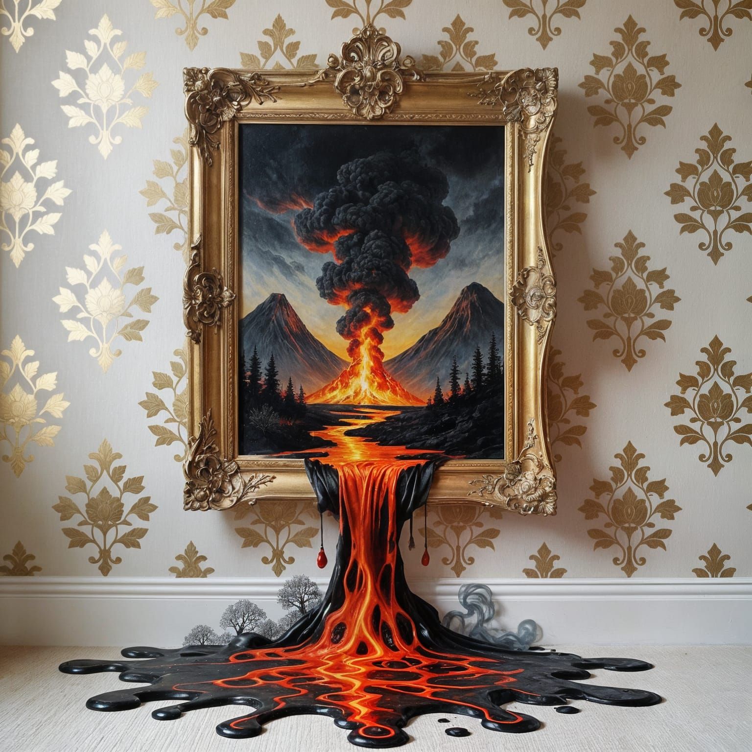 Volcano Lava Painting in Stephen Gammell Style