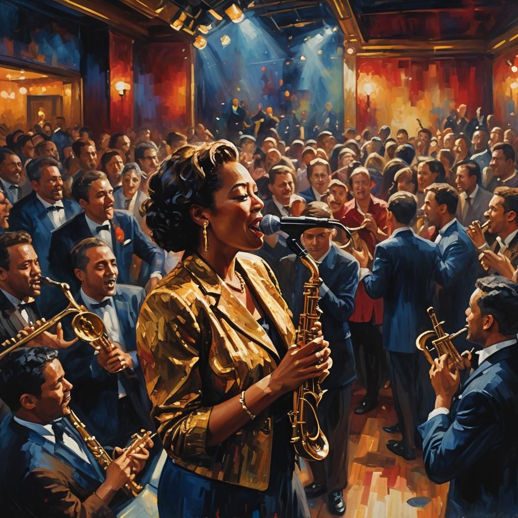 Jazz Singer in Vibrant Nightclub: Impressionist Oil Painting