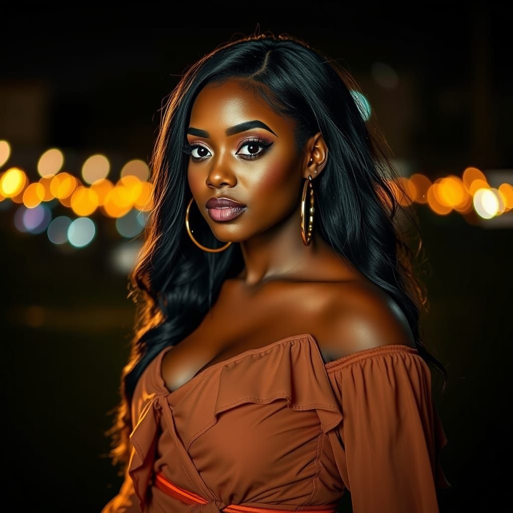 Elegant Jamaican Woman in Mini Dress at Night