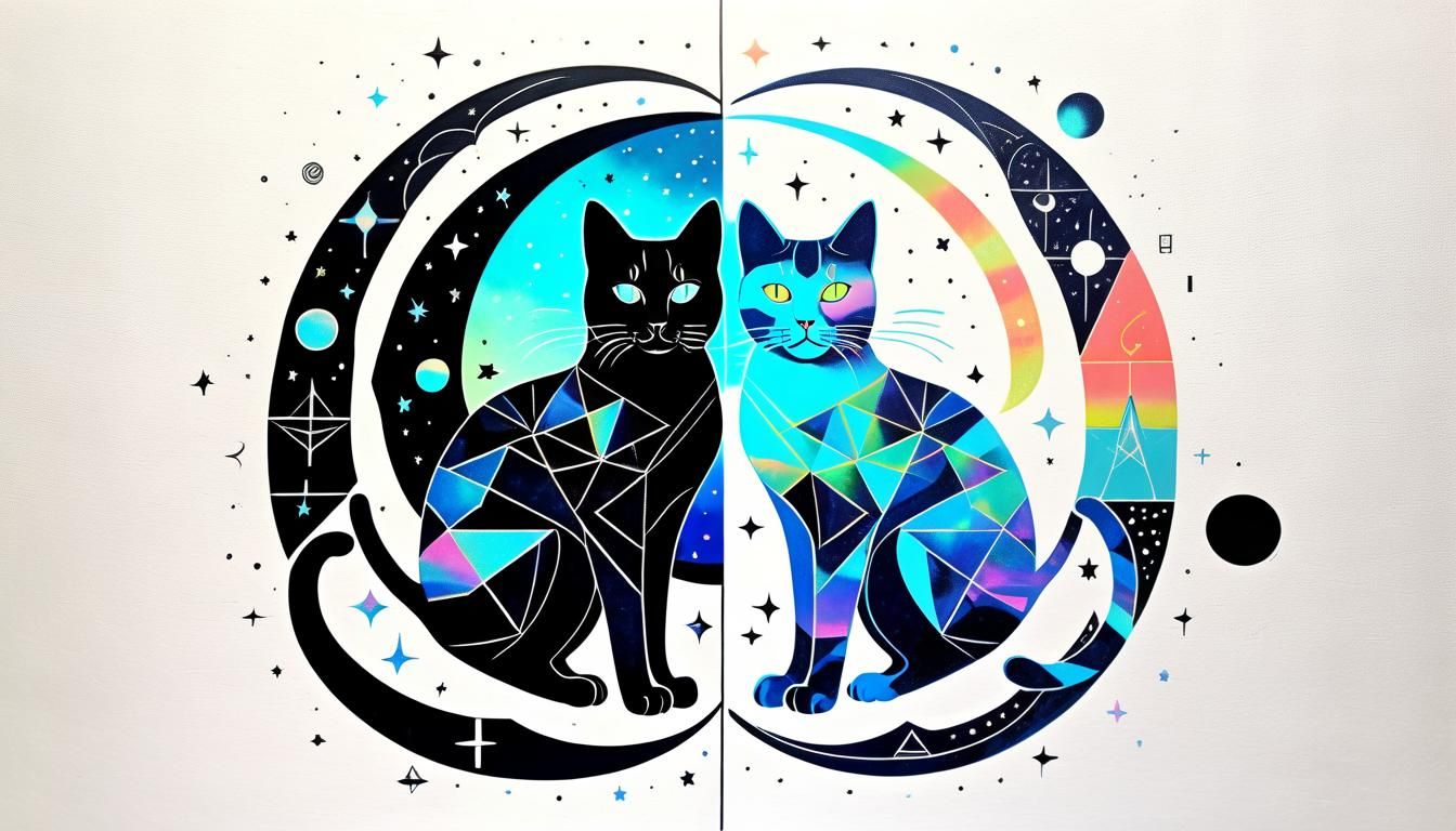 Mystical Yin Yang Cats in Pop Art Style