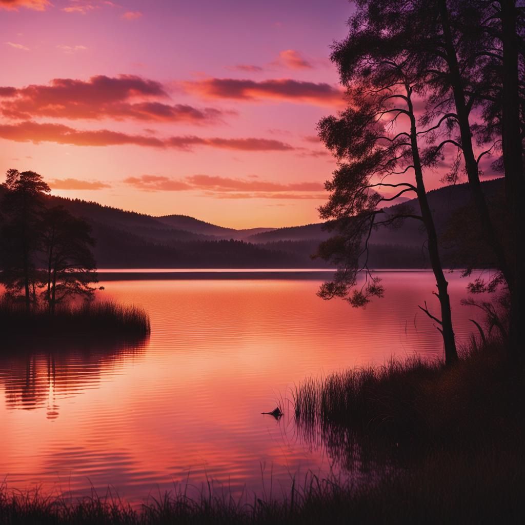 Sunset Over Serene Lake: Cinematic Film Still