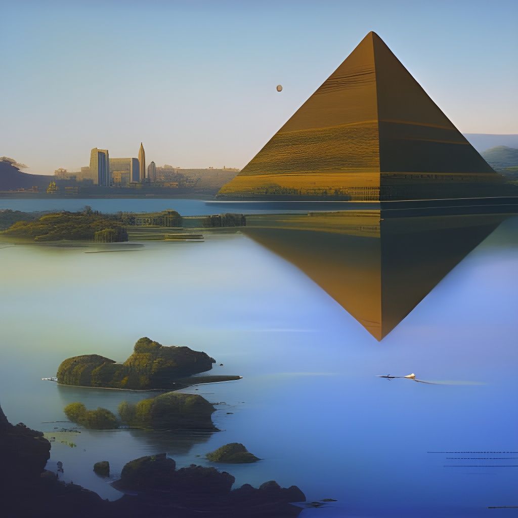 Pyramid Fantasy Landscape Reflection at Dawn
