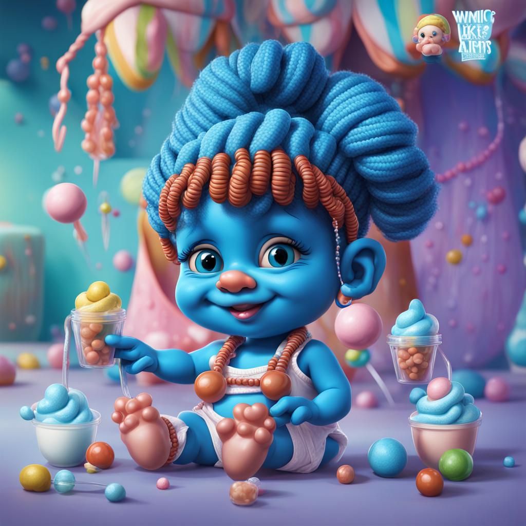 Twin Baby Smurfs in Candy Art Style