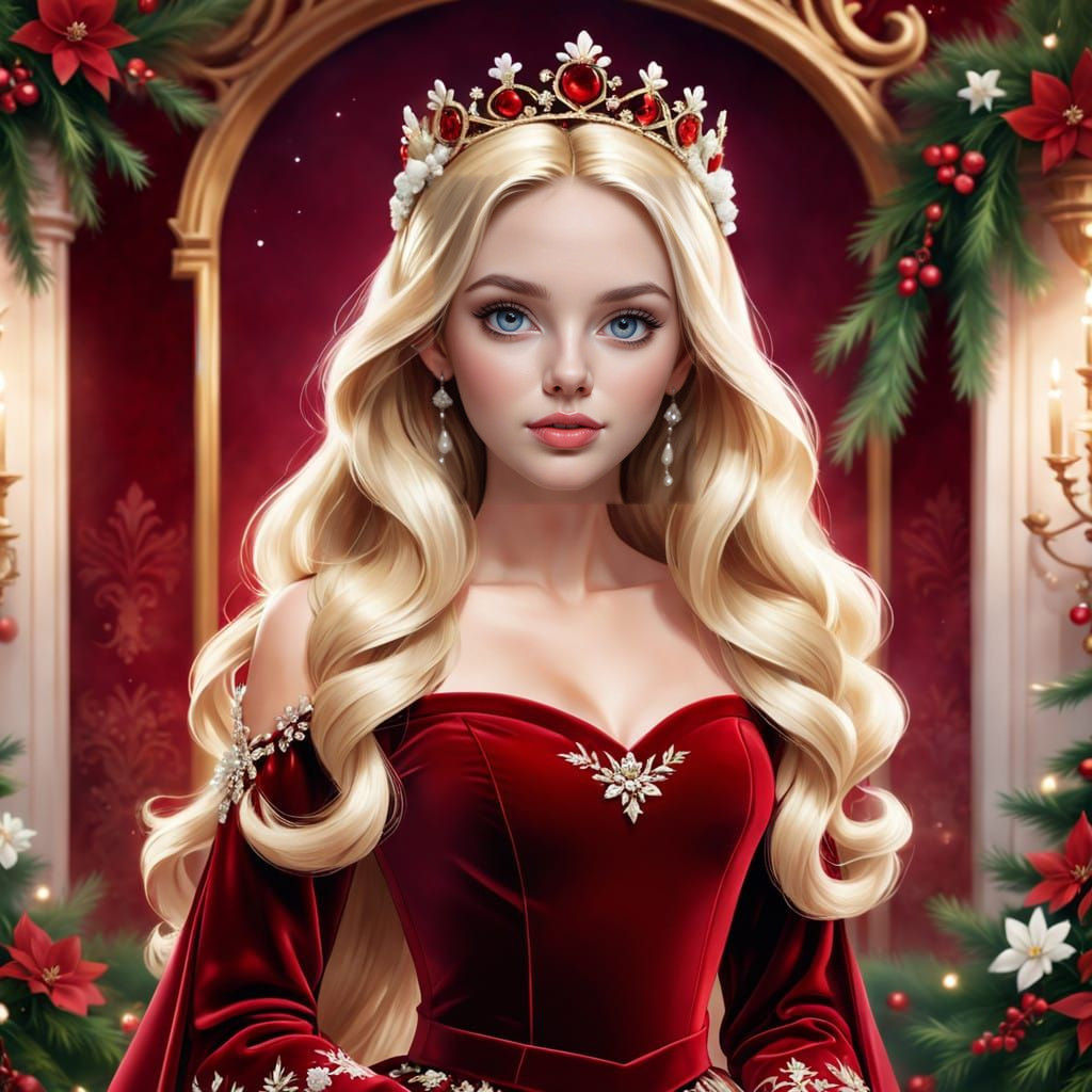 Portrait of an Elegant Princess in Royal Christmas Attire