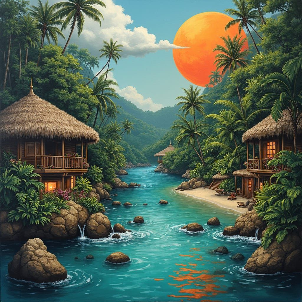 Vibrant Tropical Paradise in Epic Art Style
