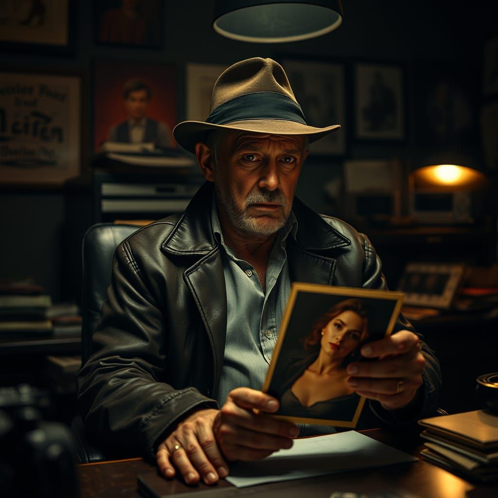 Nostalgic Noir: Detective Contemplates a Faded Photo
