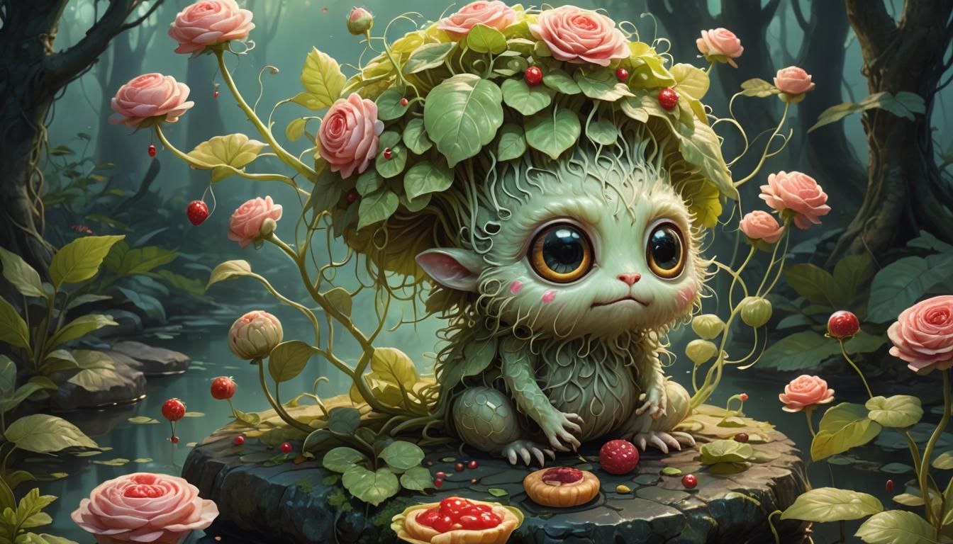 Fluffy Leaf Creature Portrait in Fantasy Style