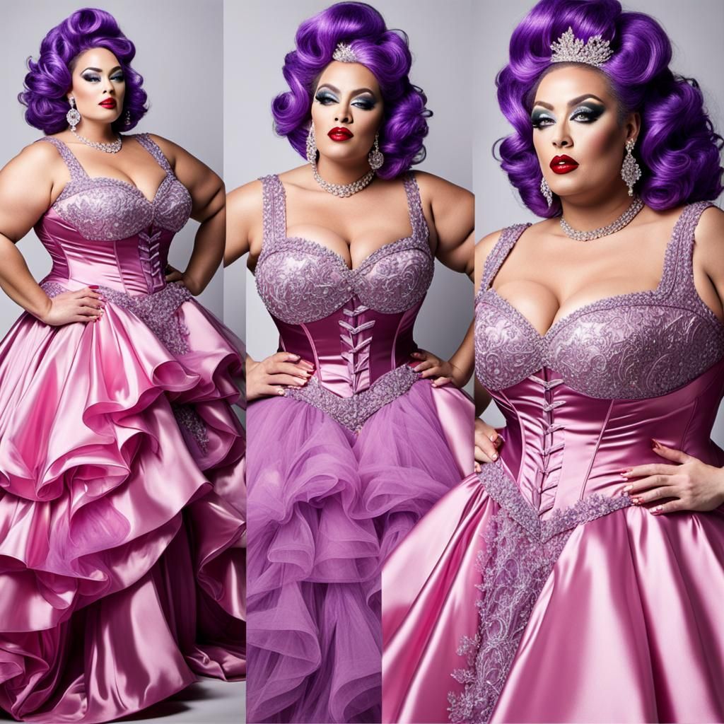 Satin Wonderland: Plus Size Drag Queen in Extravagant Corset