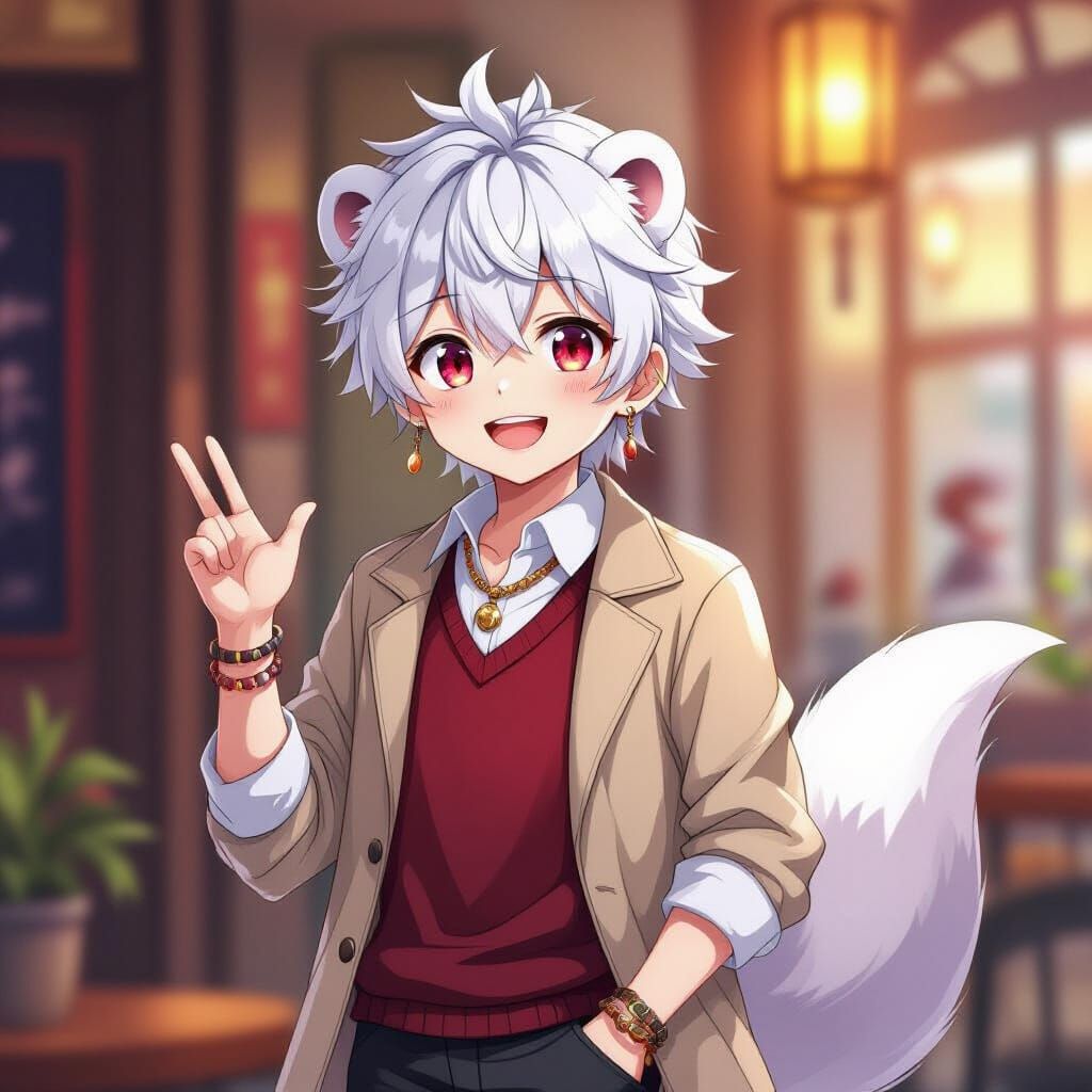 Anime Boy with White Hair and Red Eyes in Anime Key Visual S...