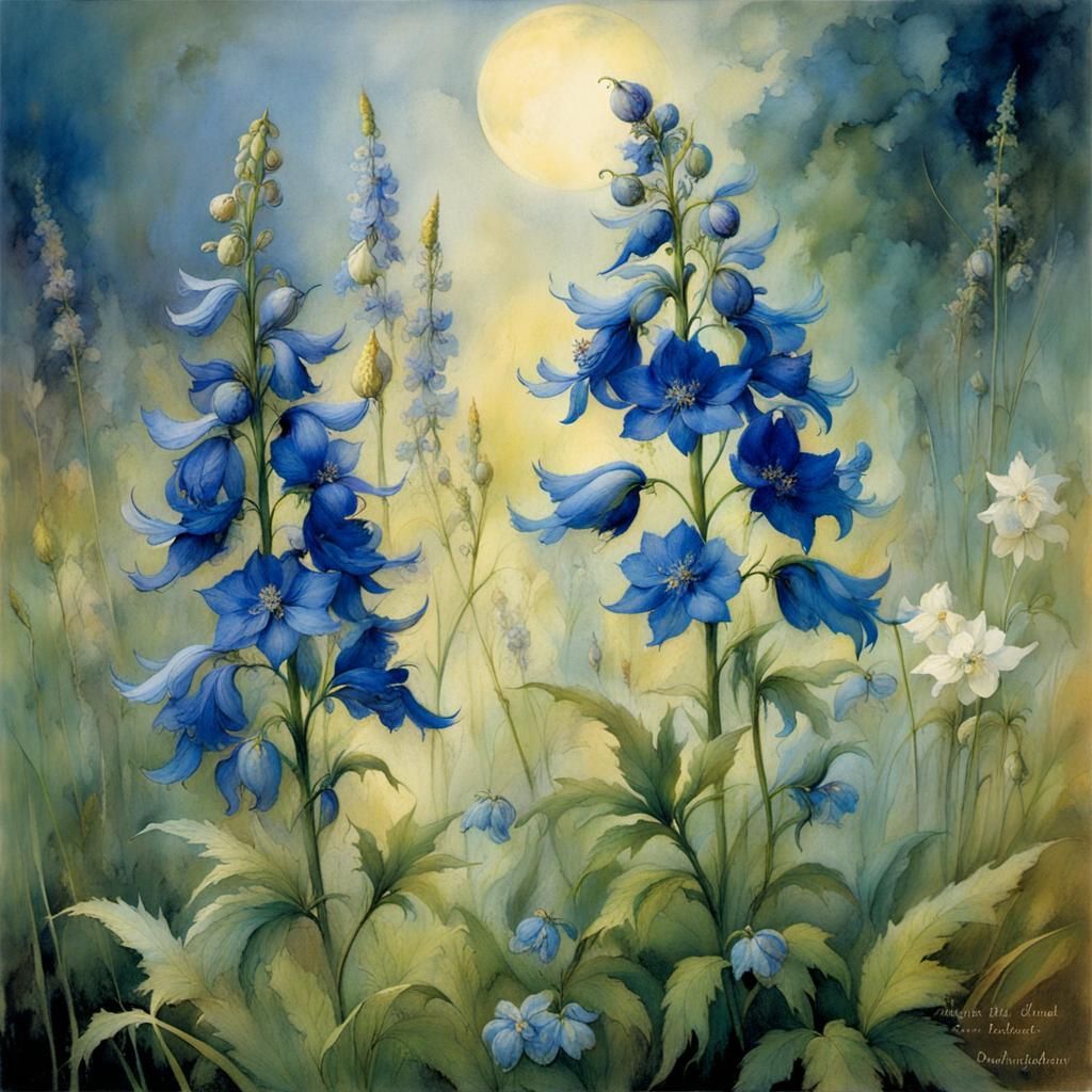 Delphiniums and Monkshood in Symbolic Bloom