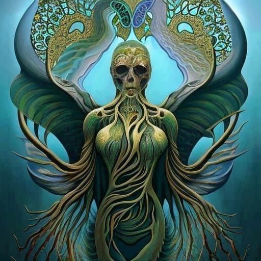 Psychedelic Fantasy Face in Stipple Oil Painting