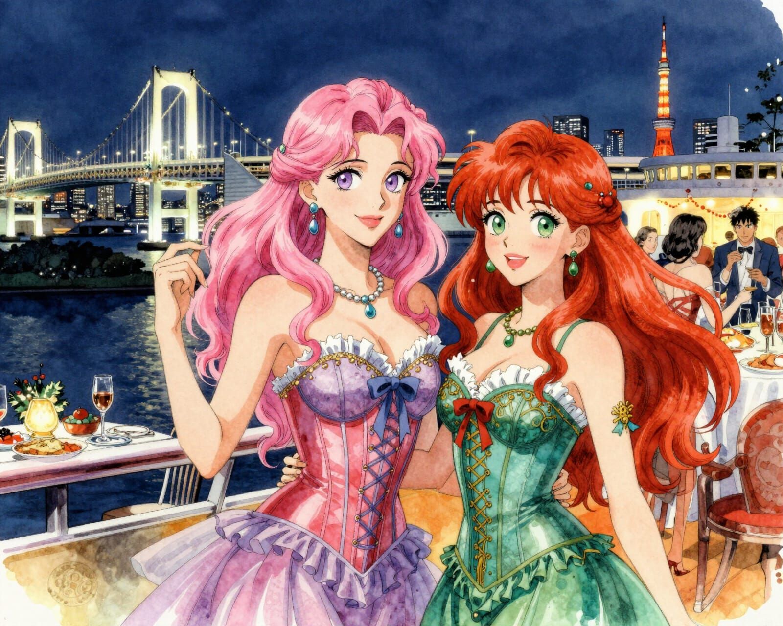 Vibrant Christmas Cruise in Tokyo Harbor at Night