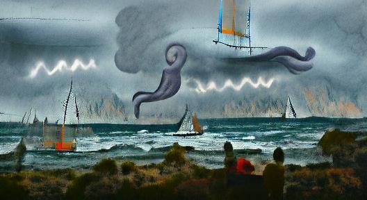 Stormy Sea Monster in Renaissance Style