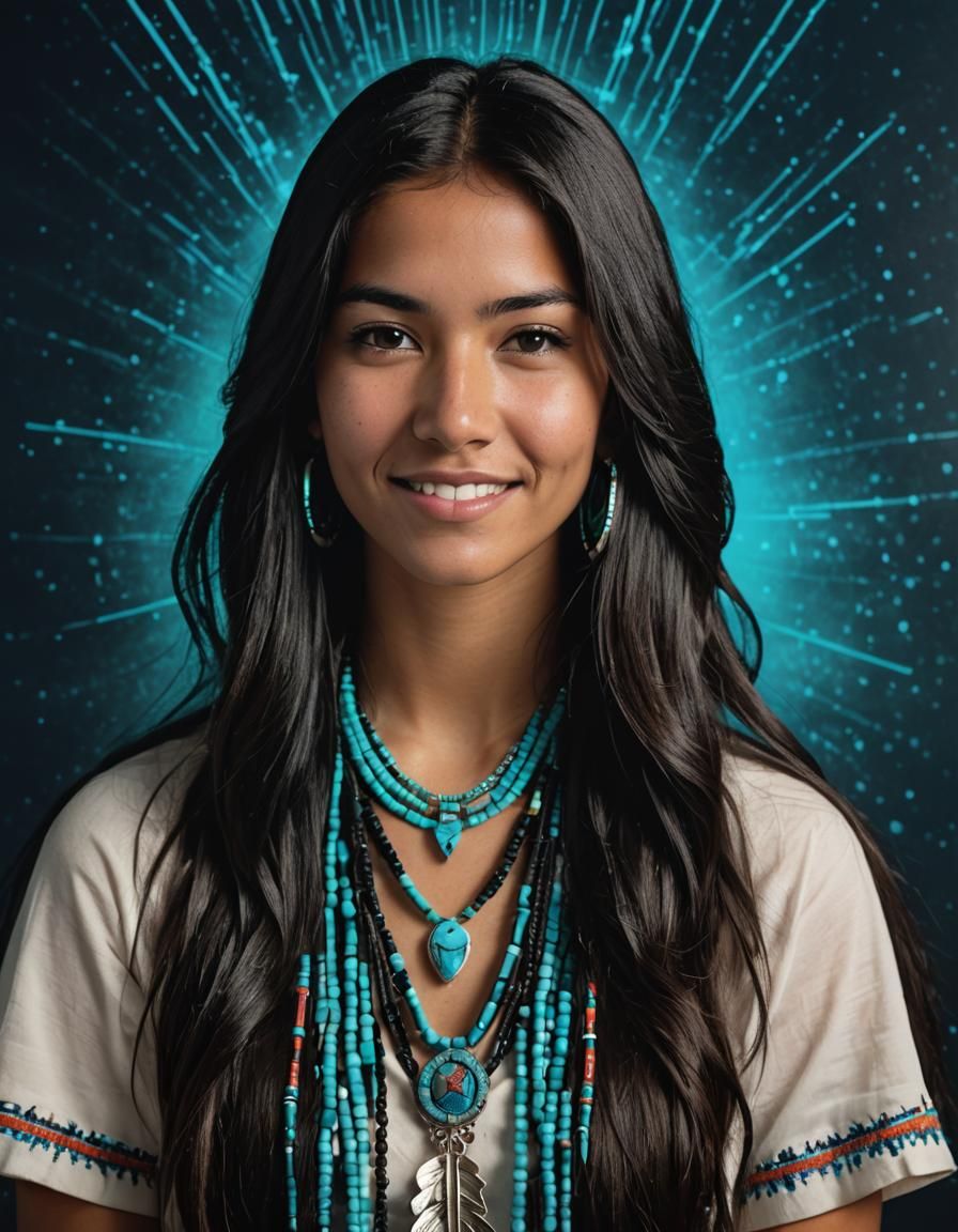 Native American Student Yearbook Portrait, Neon Background