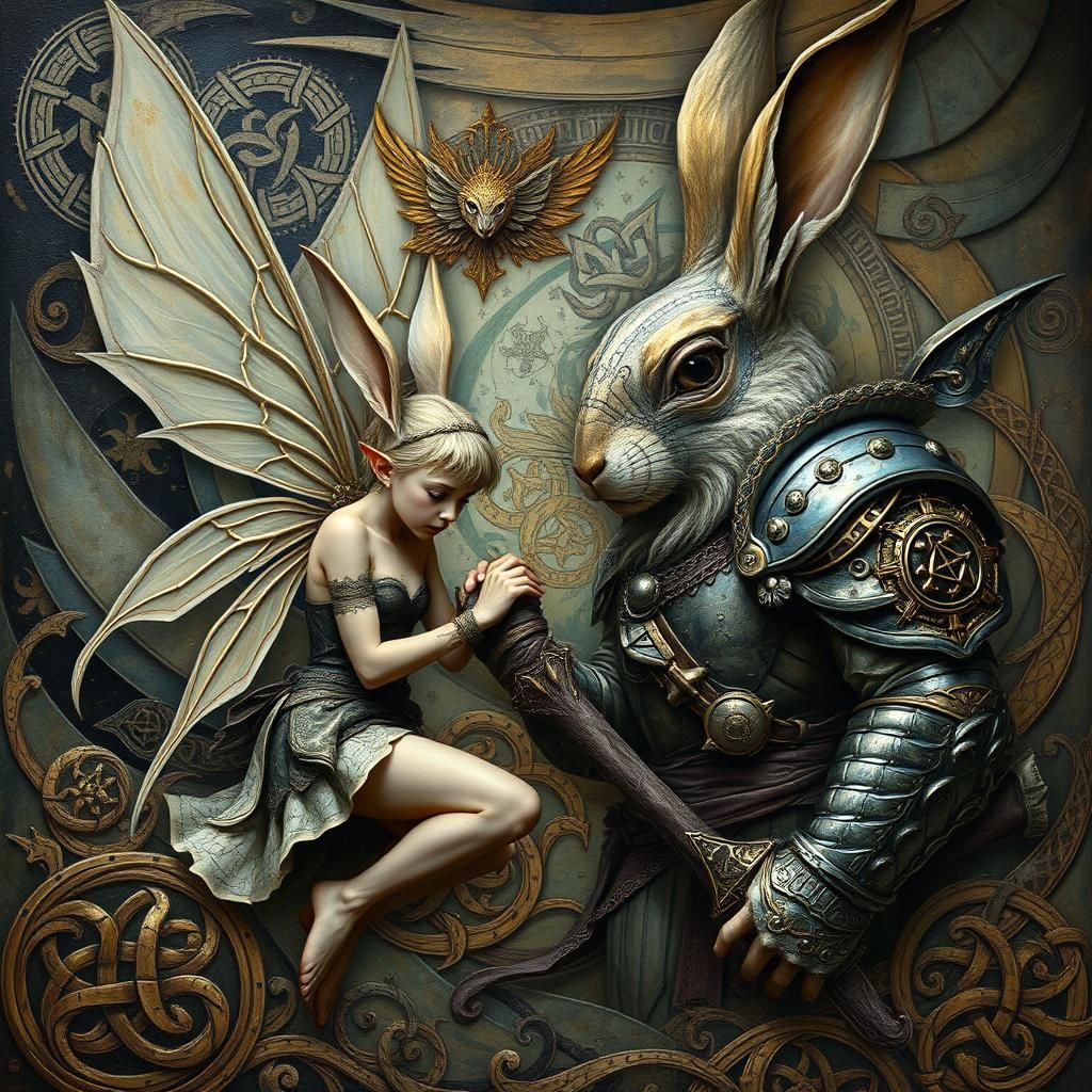 Elf and Rabbit Warrior in Impasto Dreamscape