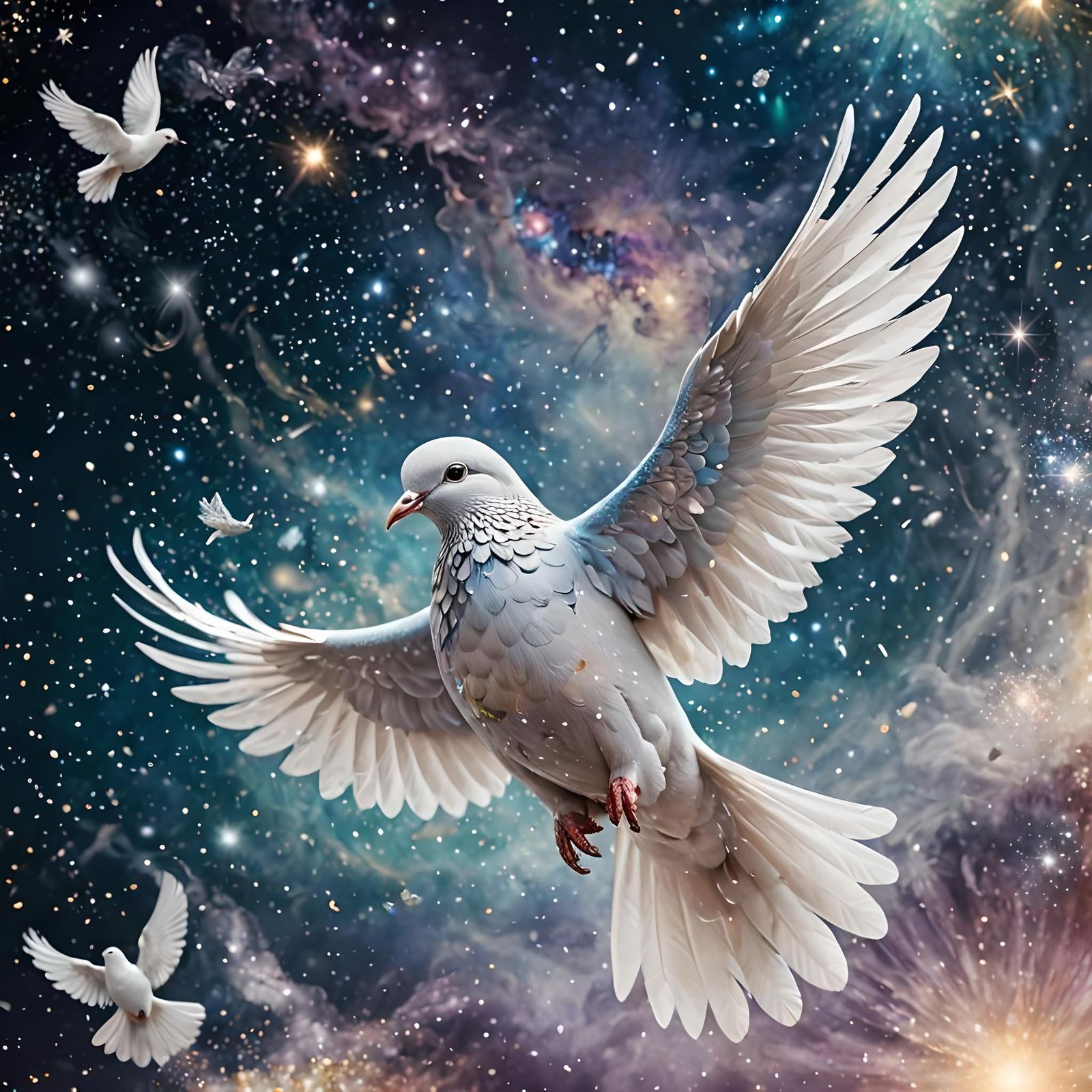 Dove of Peace Soaring Through the Universe