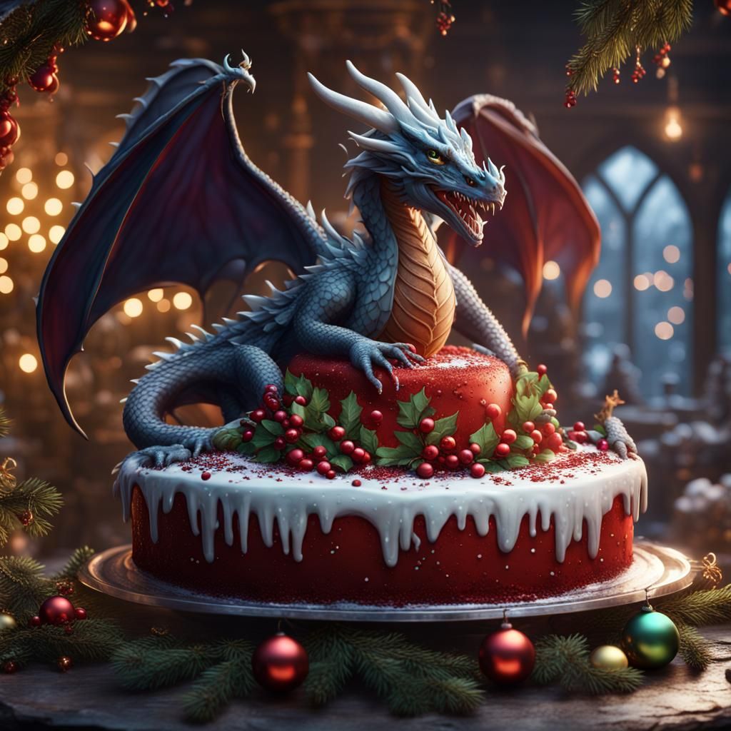 Detailed Dragon Christmas Cake: Fantasy Concept Art