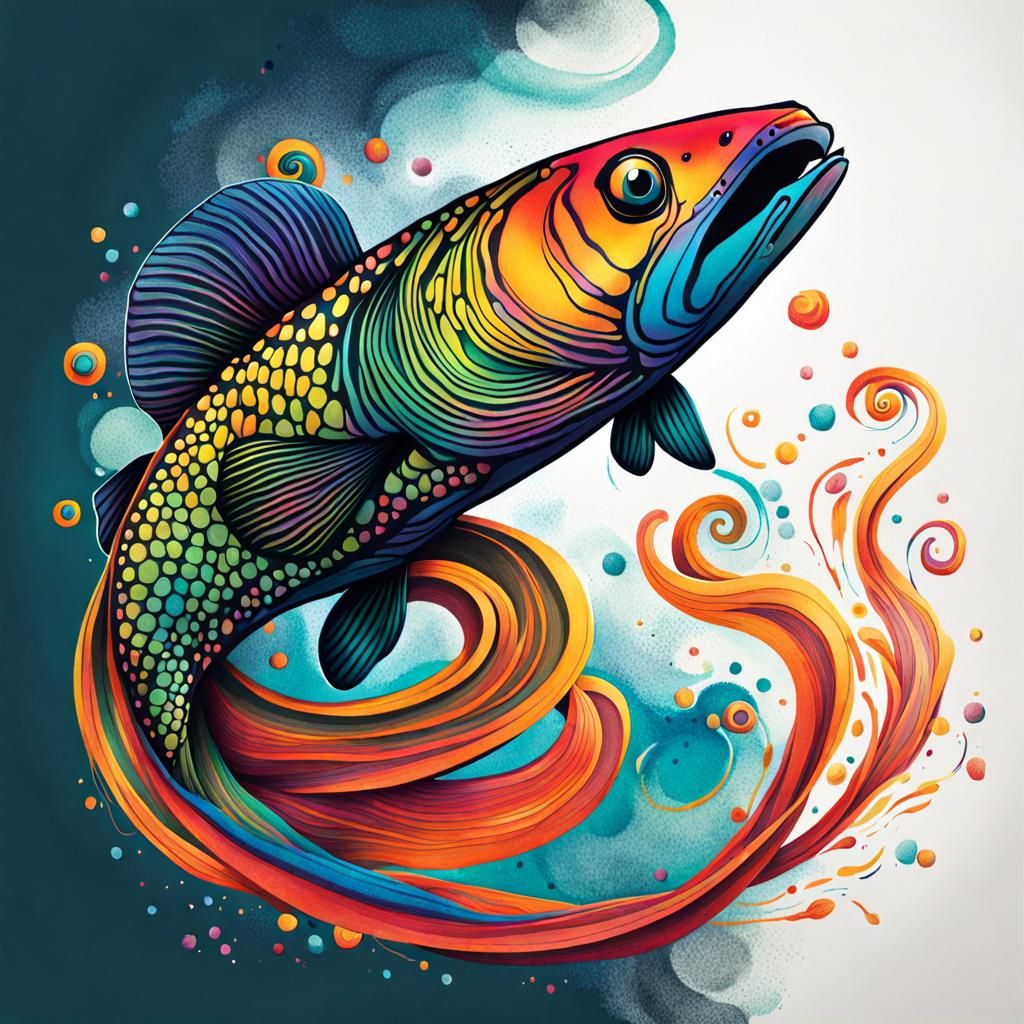 Vibrant Ink Illustration of Fish Coming to Life