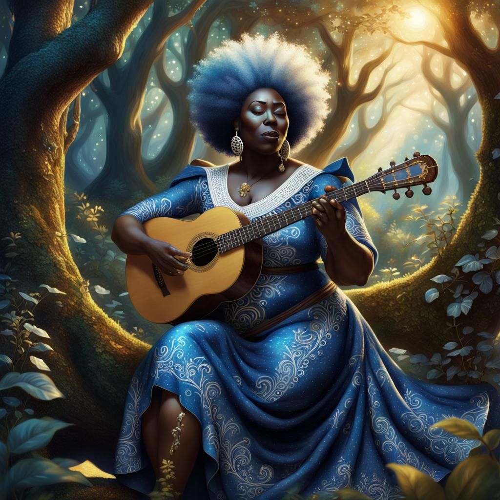 Black Elf Plays Lute in Mystical Forest