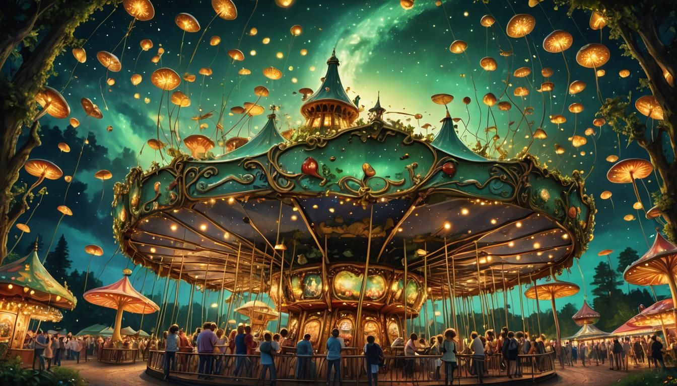 Mushroom Carousel in Enchanted Amusement Park