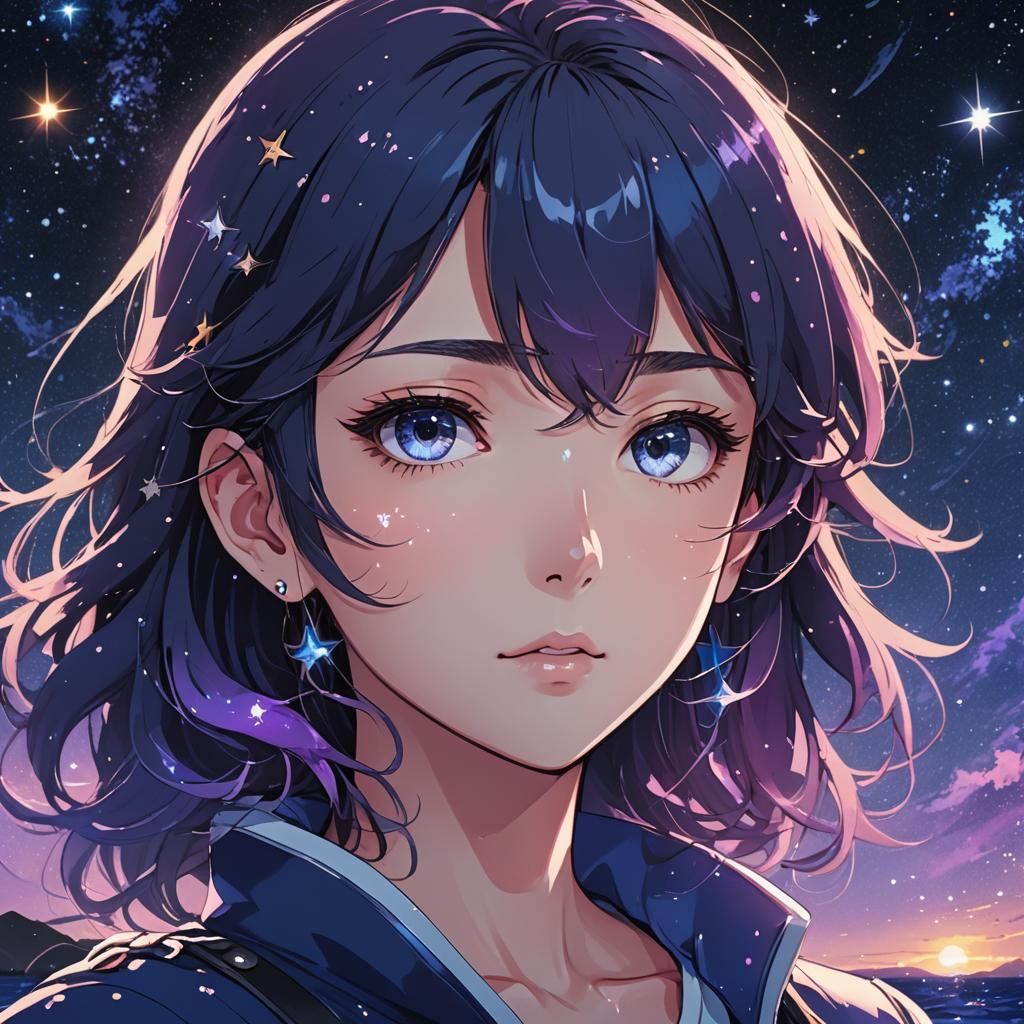 Anime Portrait on Yacht at Night in Manga Style