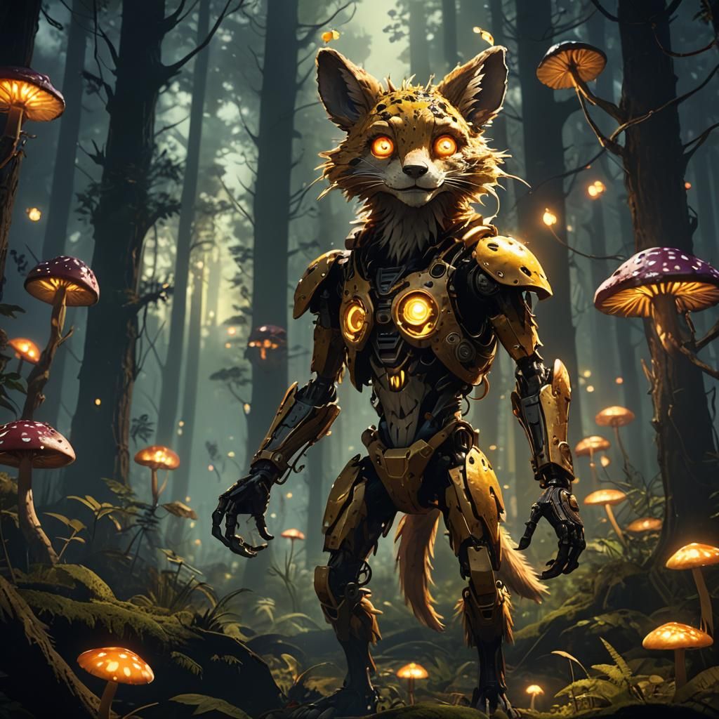 Furry Animatronic in Mystical Forest Concept Art