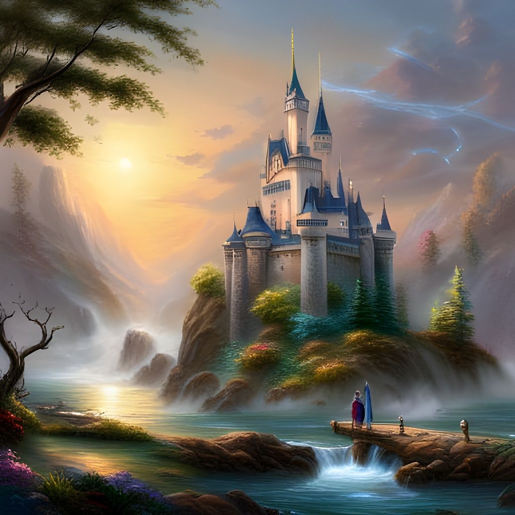 Ethereal Castle at Sunset in Disney Fantasy Style
