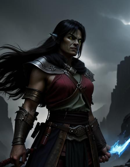 Half Orc Fighter in Ethereal Fantasy Art