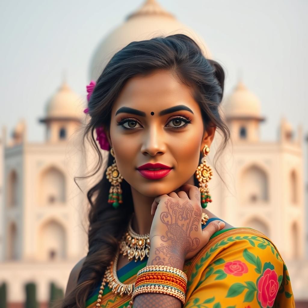 Indian Model at Taj Mahal in Schoeller Style