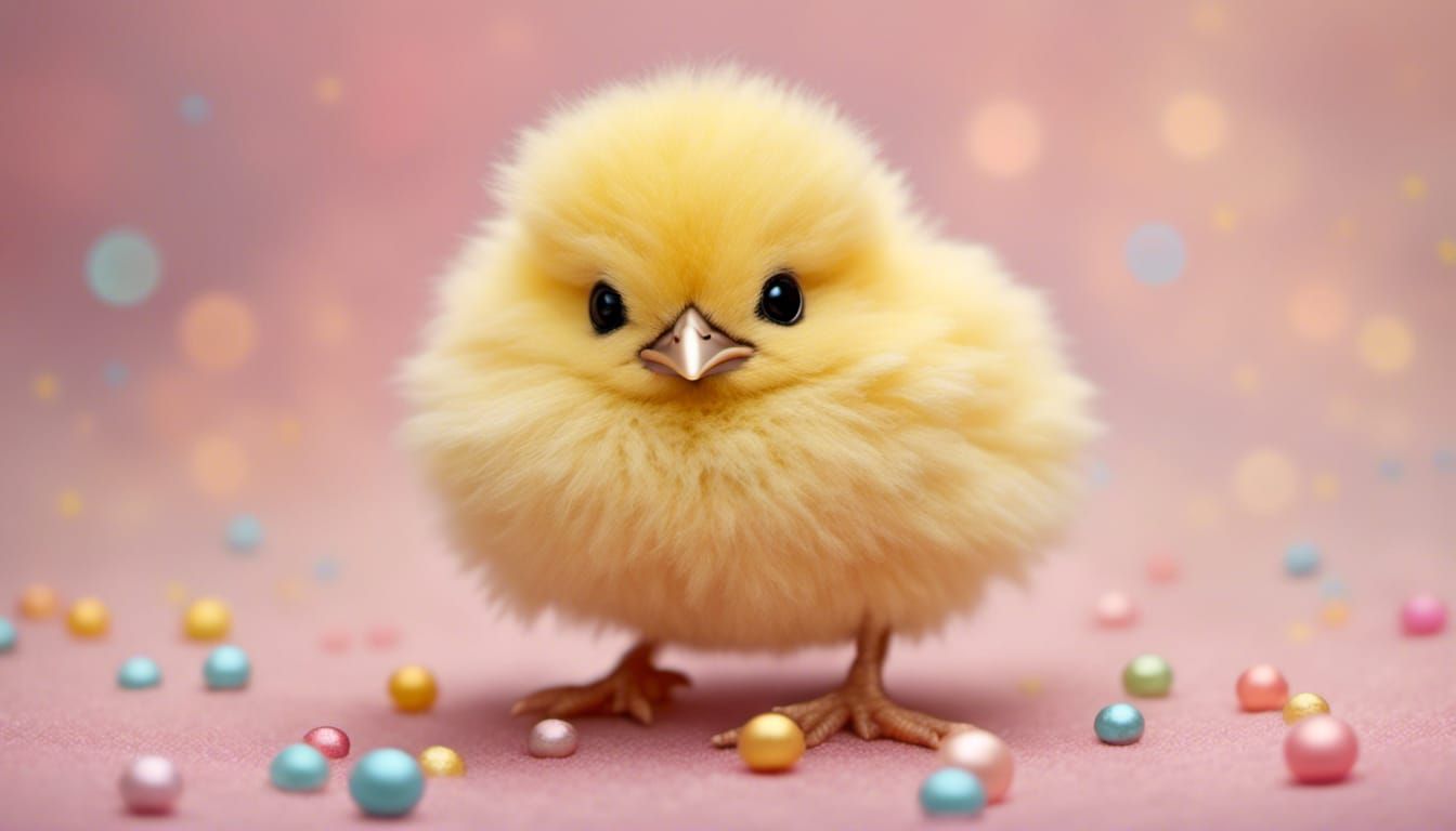 Adorable Fluffy Yellow Chick with Bokeh Background