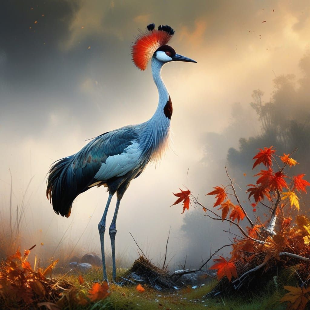 Elegant Black Crown Crane in Autumn Masterpiece