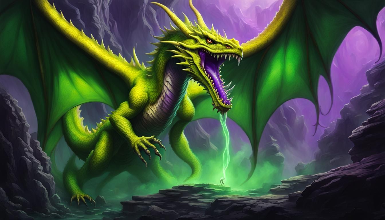 Green Acid Dragon in Dungeons and Dragons Style