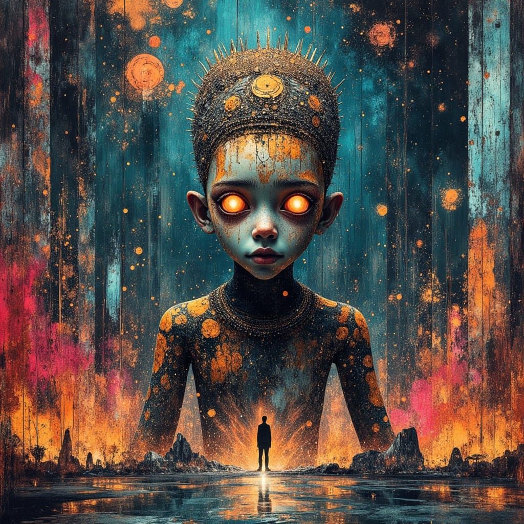 Ancient Automaton Guards Afro-Futuristic City in Oil Paintin...