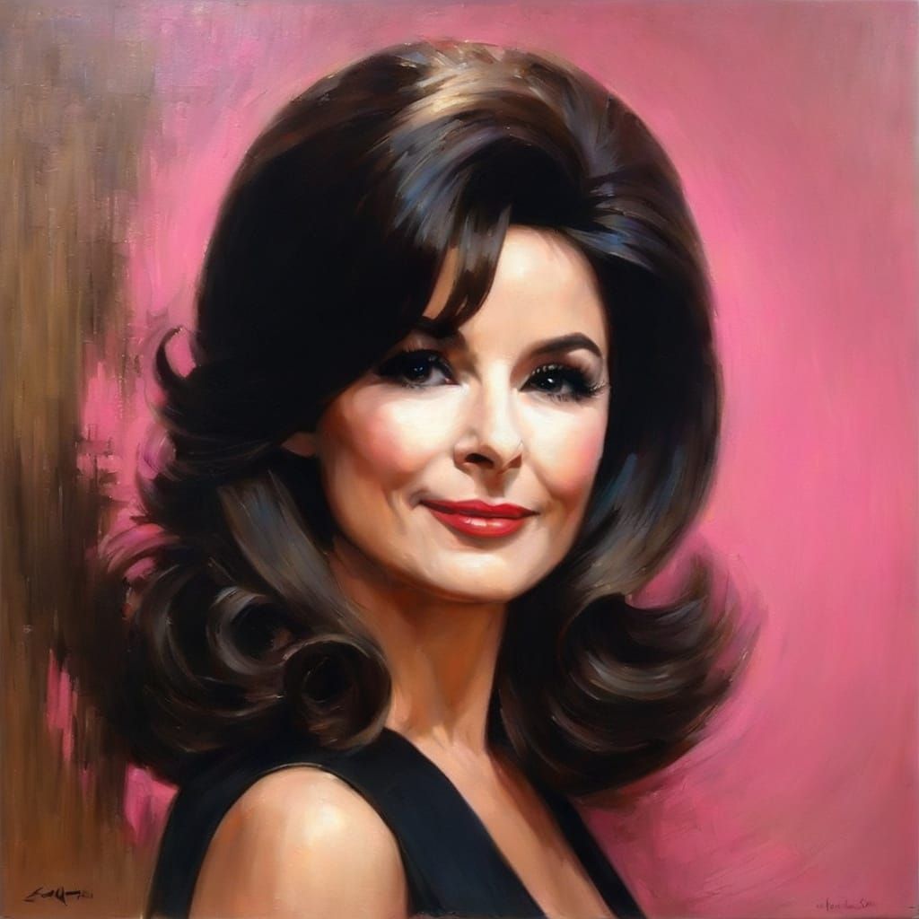 Retro Oil Portrait of Woman in Red Dress