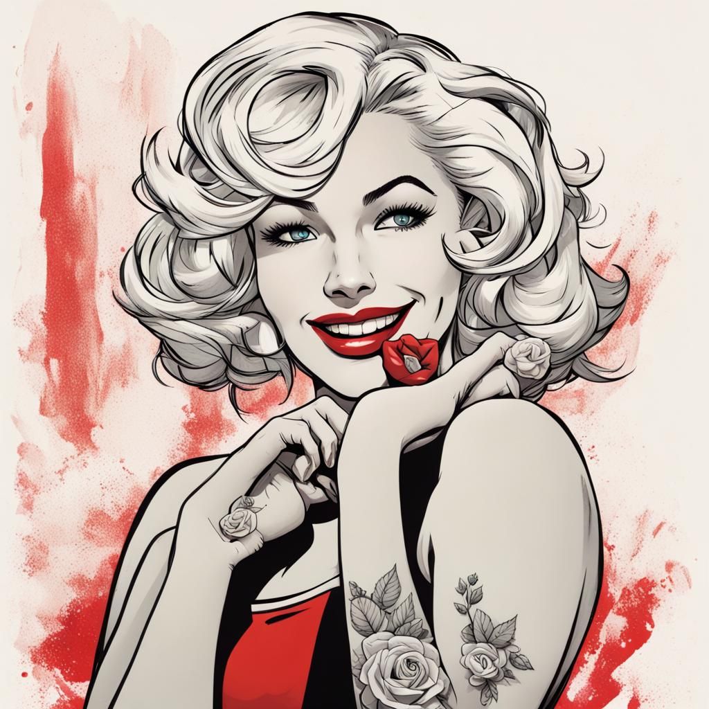 Woman with Tattoo in 50s Graphic Novel Style