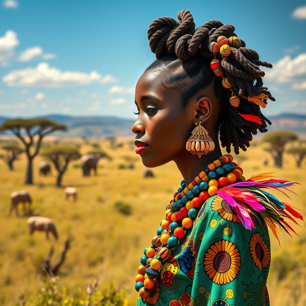 African Woman in Savanna, Afrofuturist Pop Art