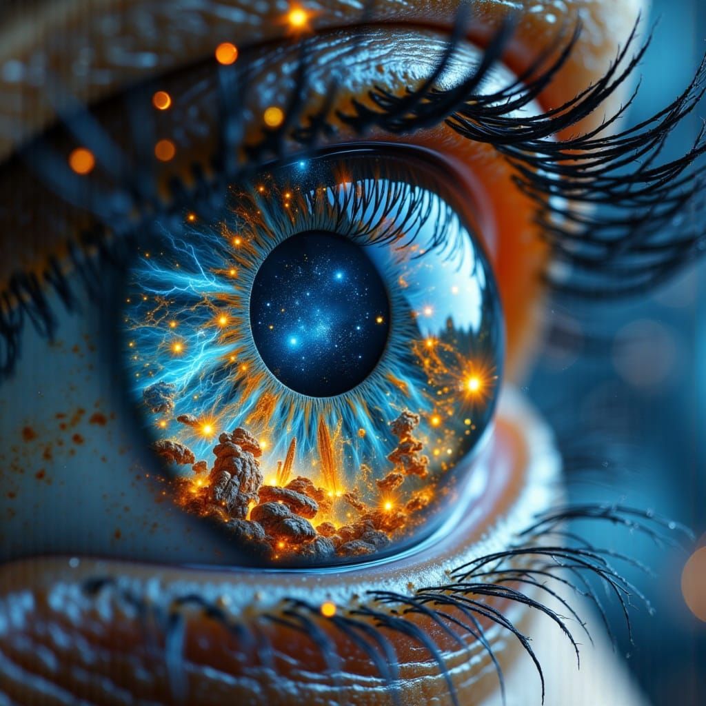Surreal Eye Reflecting an Entire Universe in 8K