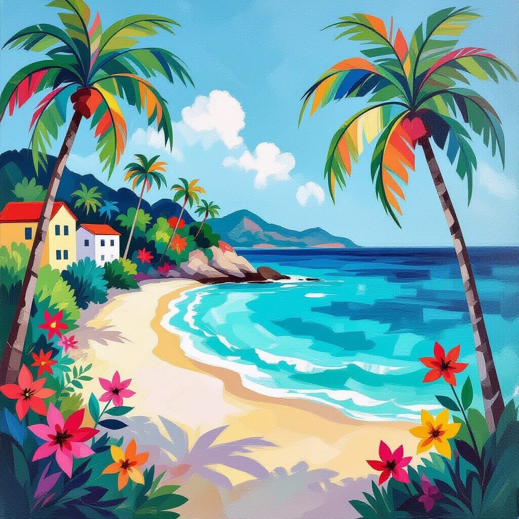 Antigua & Barbuda: Tropical Beaches in Naive Art Style