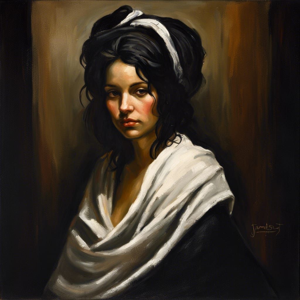 Modern Rembrandt Style Portrait of Woman in Towel