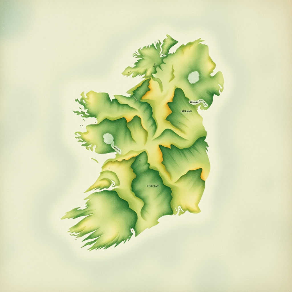 Dreamy Watercolor Map of Ireland in Turner Landscape Style