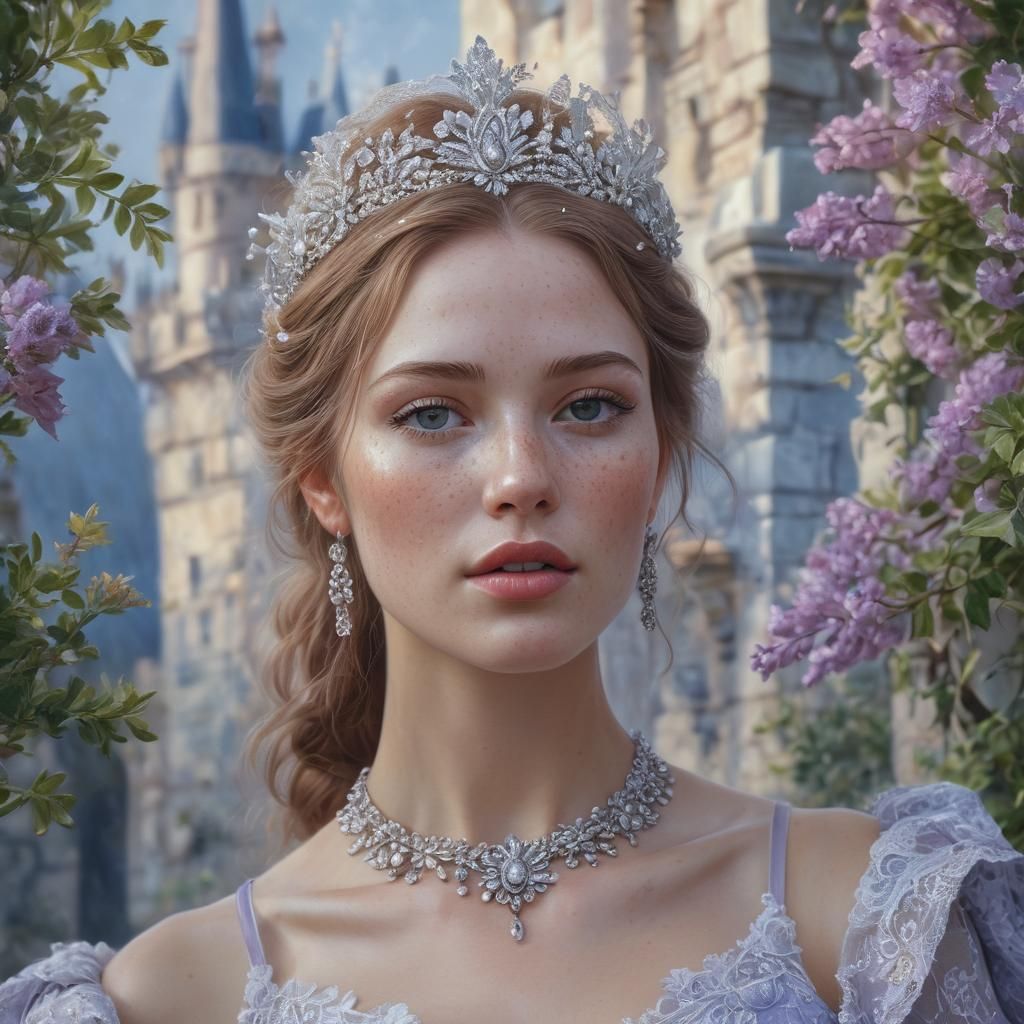 Freckled Queen Goddess Portrait in Oil Painting Style