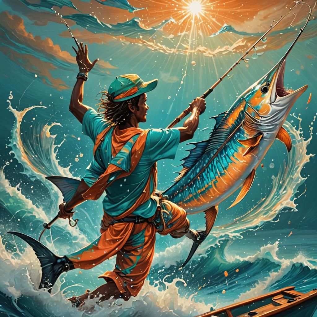 Marlin Leaps in Turquoise Sea: Fantasy Artwork