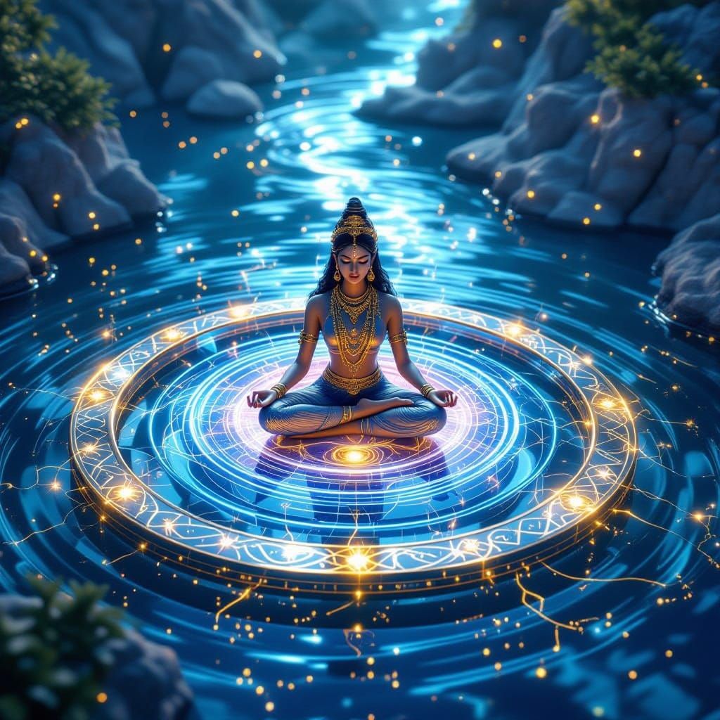 Meditating Devi in Cosmic Energy Carousel