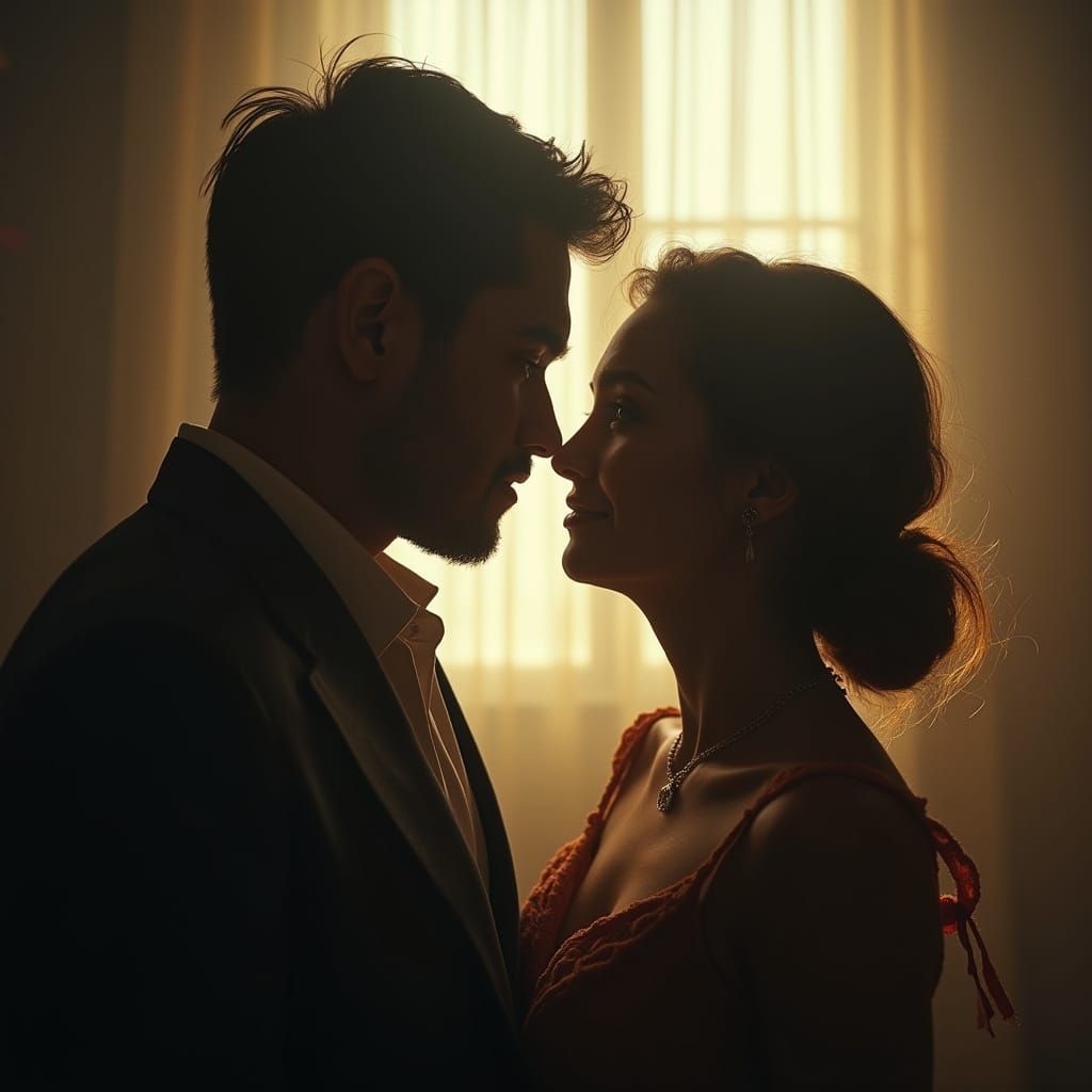 Distant Lovers in Cinematic Film Still