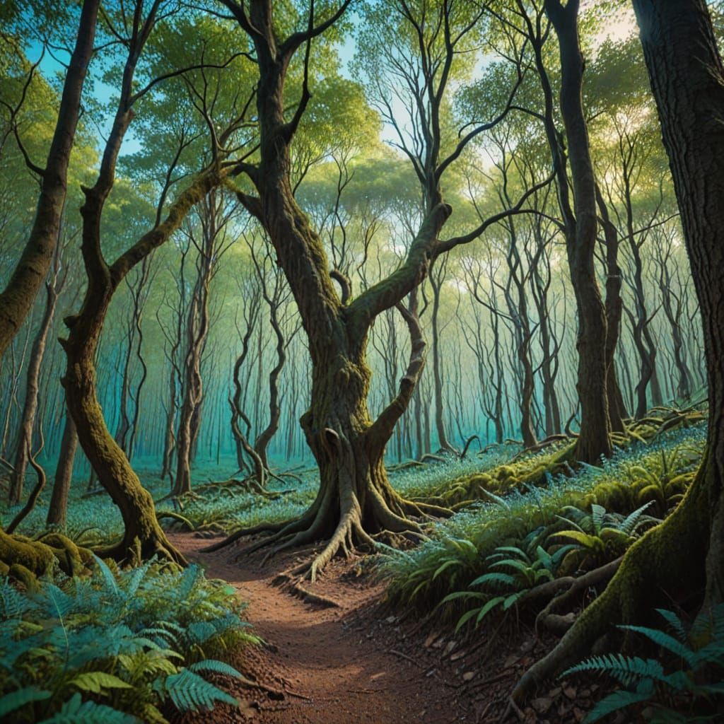 Surreal Forest Landscape in Ethereal Twilight