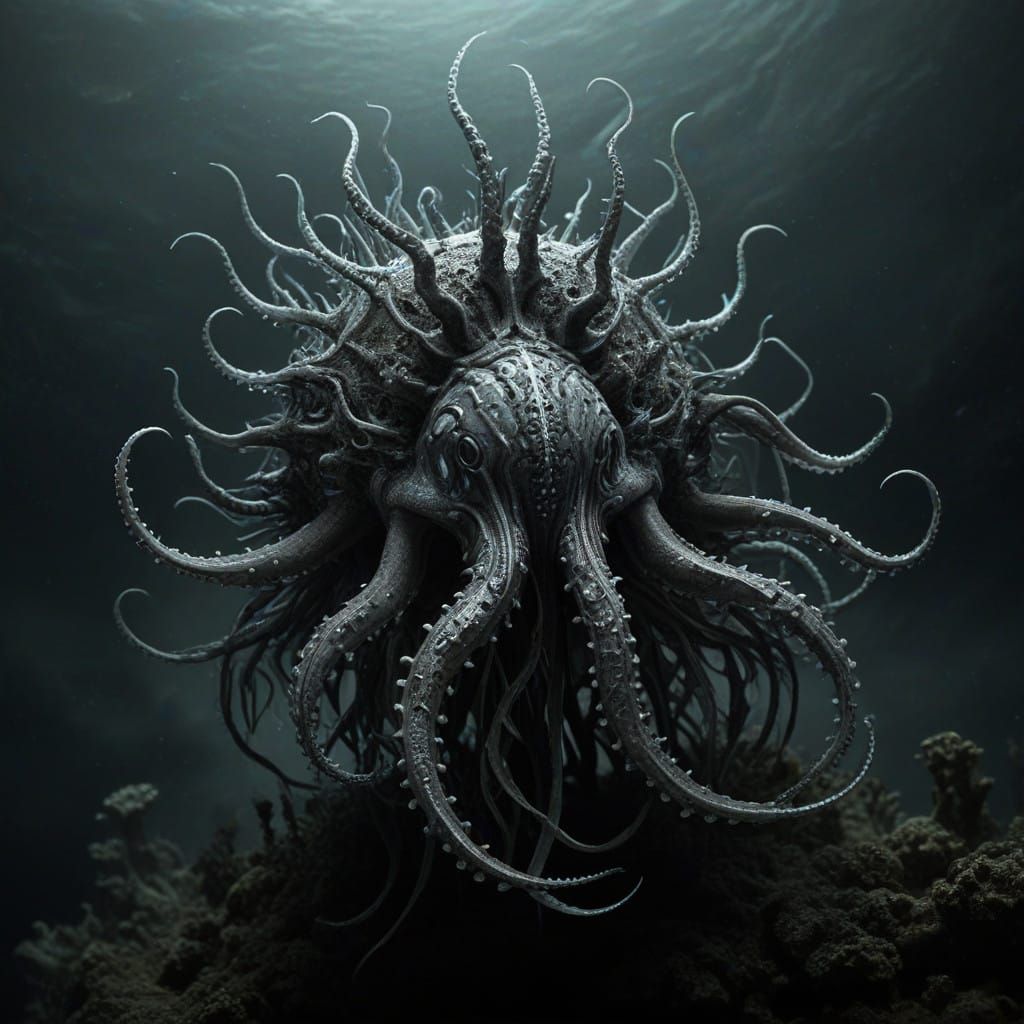 Ancient, Grotesque Nudibranch in Dark, Monochromatic Style