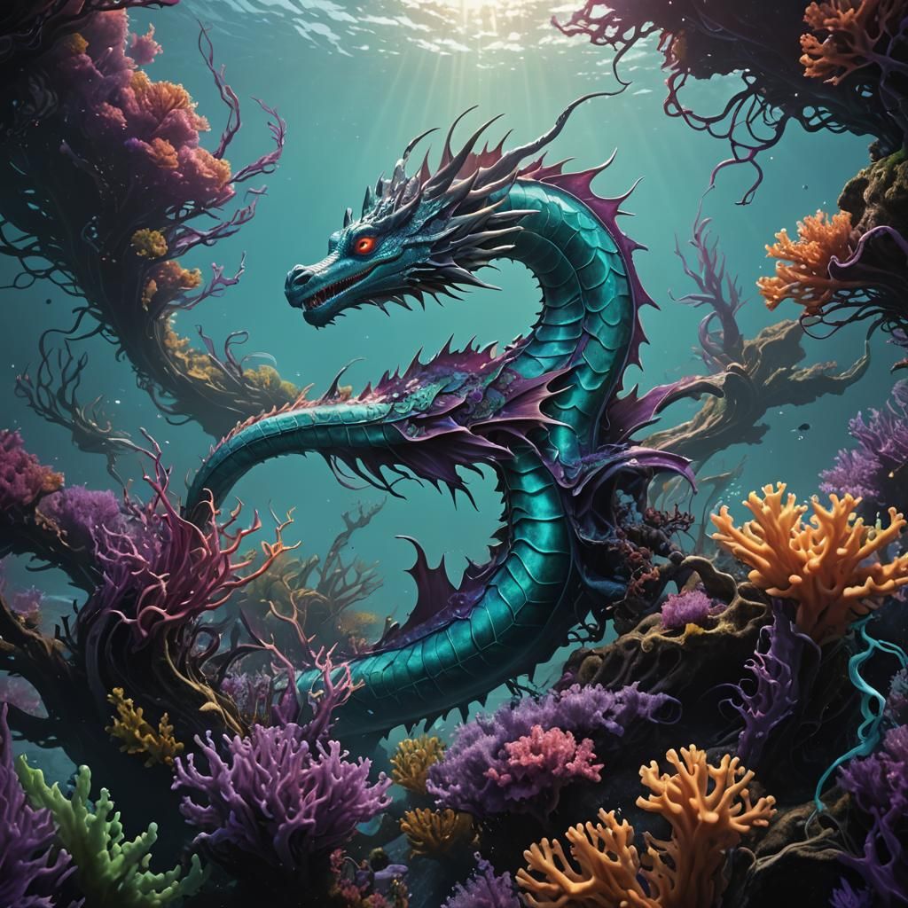 Majestic Sea Dragon Rising: Fantasy Concept Art